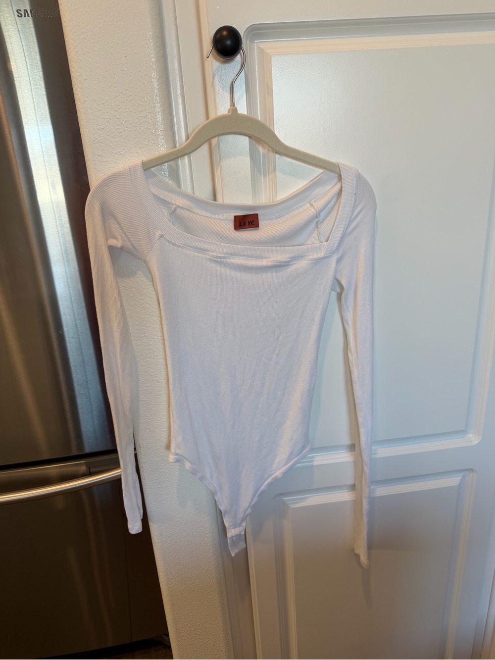 Alix NYC White Long Sleeve Ribbed Bodysuit
